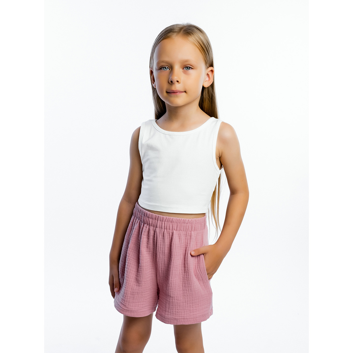 Комплект топ кулирка с лайкрой, шорты муслин 7015900103 Комплект топ кулирка с лайкрой, шорты муслин 7015900103