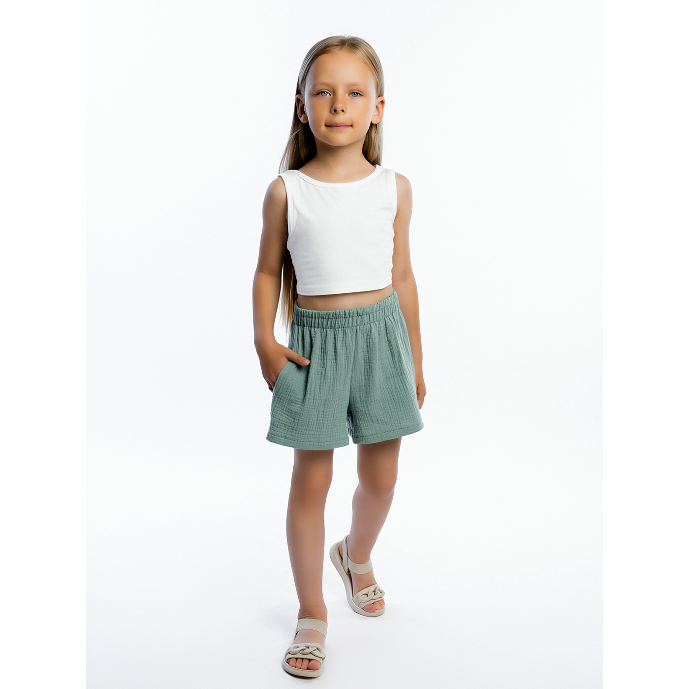 Комплект топ кулирка с лайкрой, шорты муслин 7015900101 Комплект топ кулирка с лайкрой, шорты муслин 7015900101