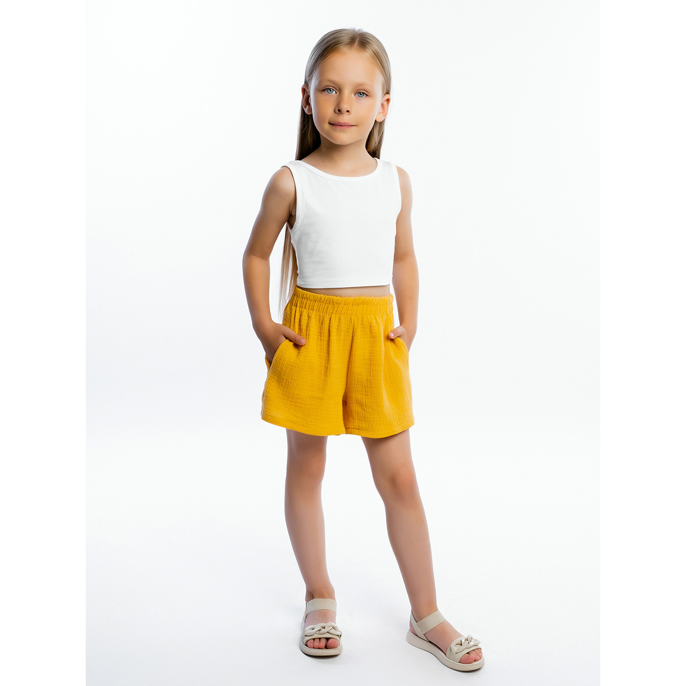 Комплект топ кулирка с лайкрой, шорты муслин 7015900102 Комплект топ кулирка с лайкрой, шорты муслин 7015900102