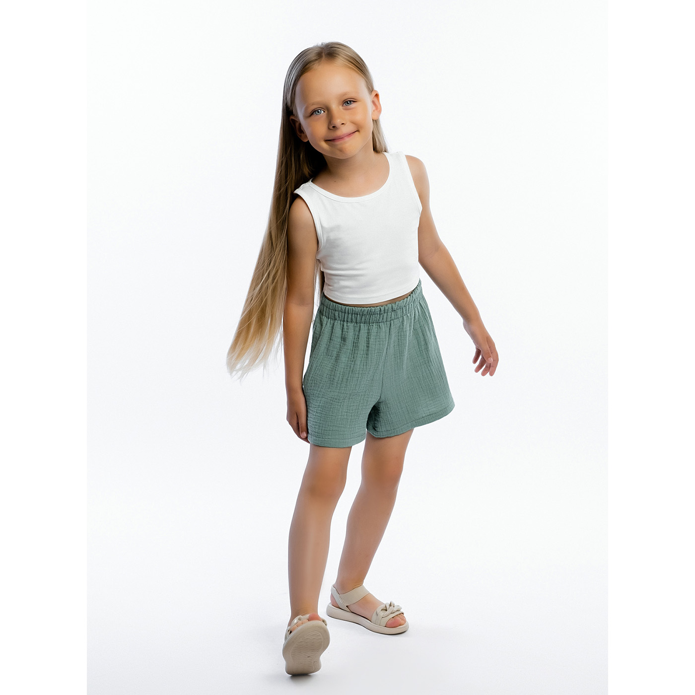 Комплект топ кулирка с лайкрой, шорты муслин 7015900101 Комплект топ кулирка с лайкрой, шорты муслин 7015900101