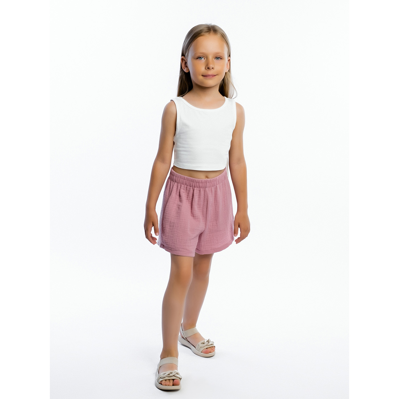 Комплект топ кулирка с лайкрой, шорты муслин 7015900103 Комплект топ кулирка с лайкрой, шорты муслин 7015900103