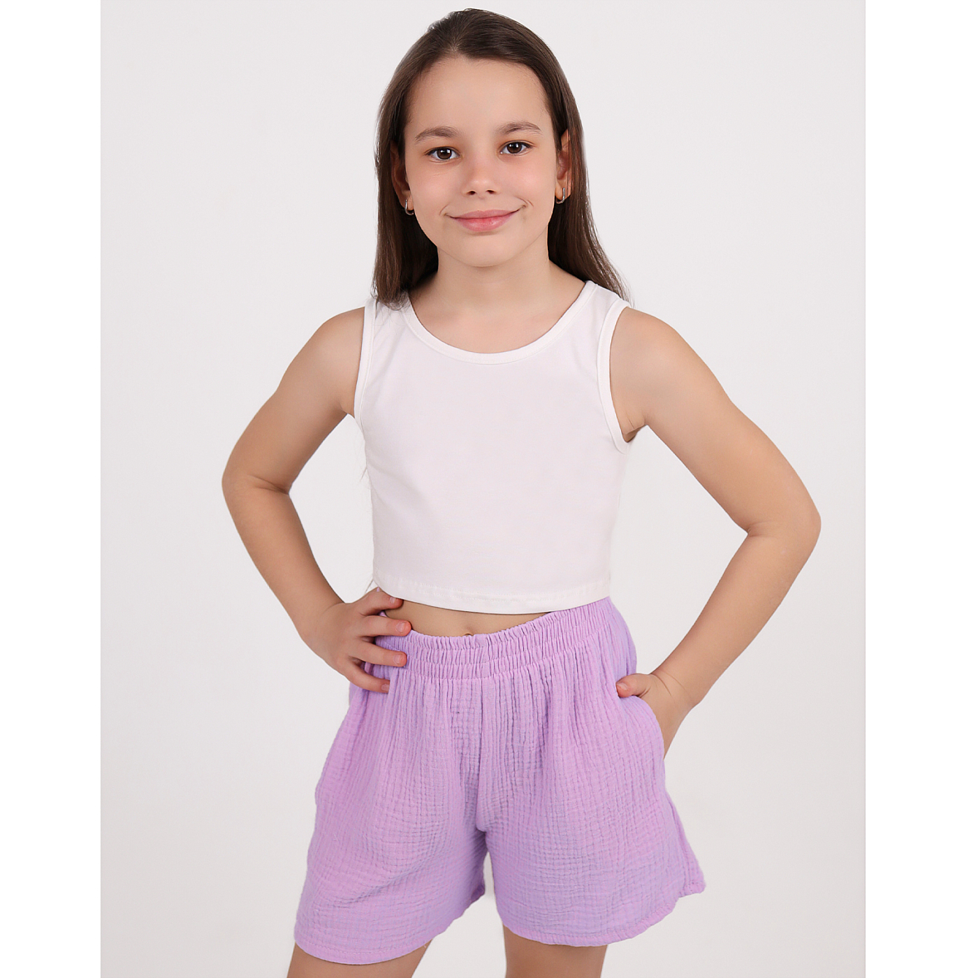 Комплект топ кулирка с лайкрой, шорты муслин  7015900104 Комплект топ кулирка с лайкрой, шорты муслин  7015900104